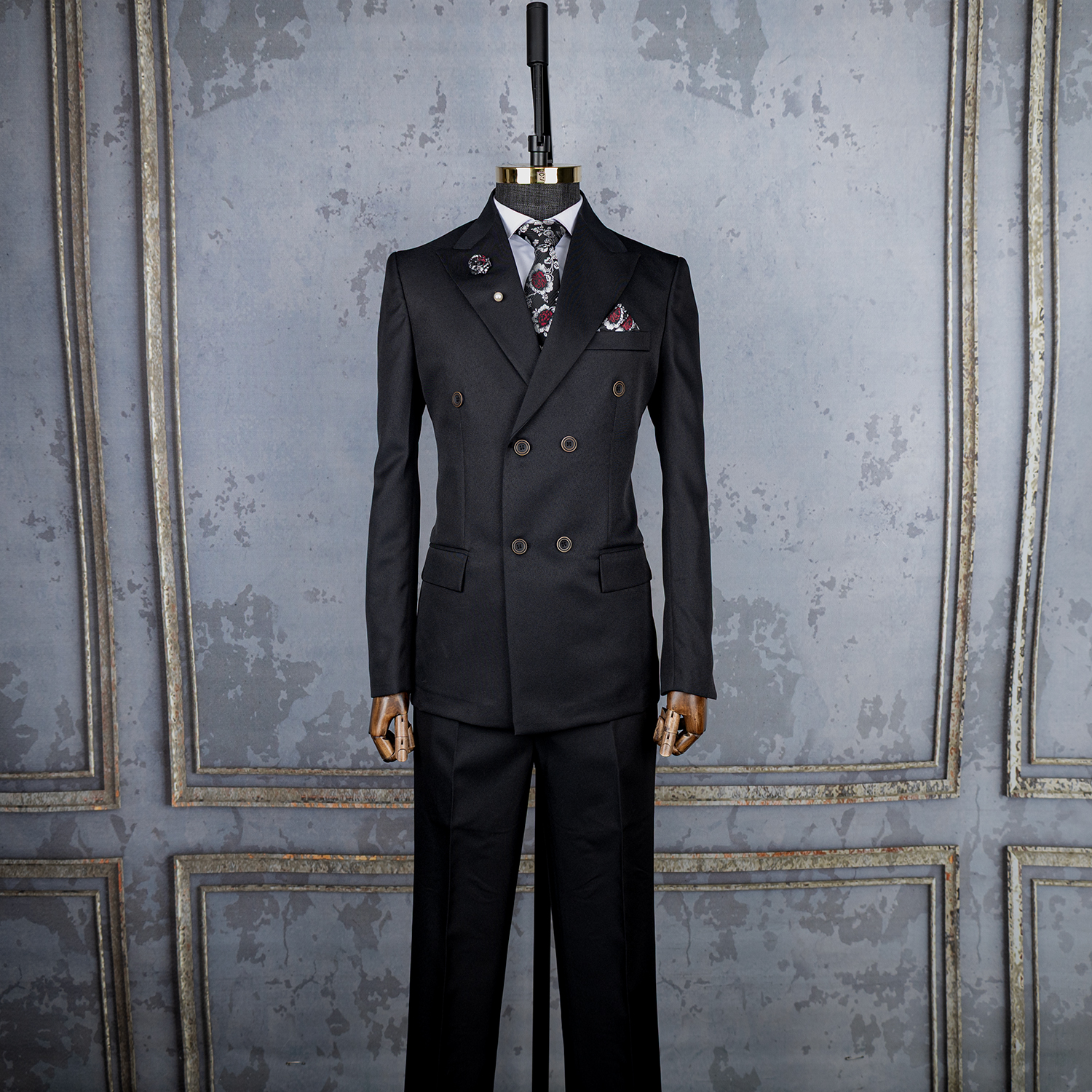 3576 کت و شلوار دبل برست مشکی فاستونی