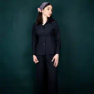 شومیز شلوار پشت بند دار سرمه ای