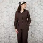 شومیز شلوار پشت بند دار قهوه ای